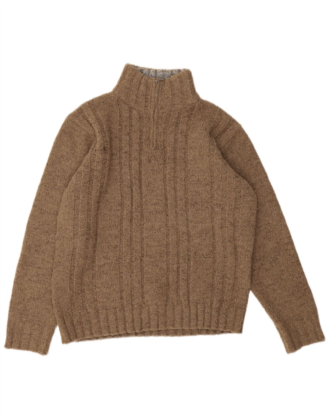 Marks & Spencer Męski sweter z zamkiem błyskawicznym, średni brąz, akryl