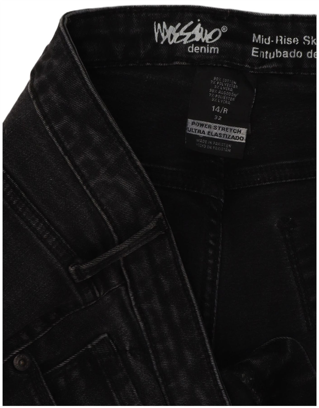 Damskie dżinsy rurki MOSSIMO Power Stretch US 14, duże W32 L29, czarne