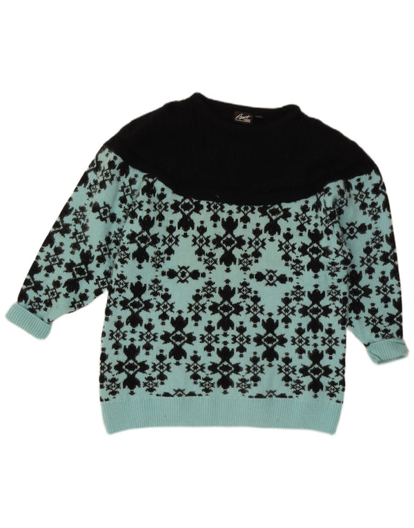 Sweter damski w stylu vintage z dekoltem w łódkę, UK 14/16, duży, niebieski, wełna Fair Isle