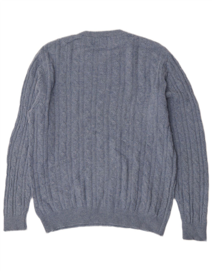Jack Wills Męski sweter z okrągłym dekoltem Marlow, duży, niebieski, wełniany