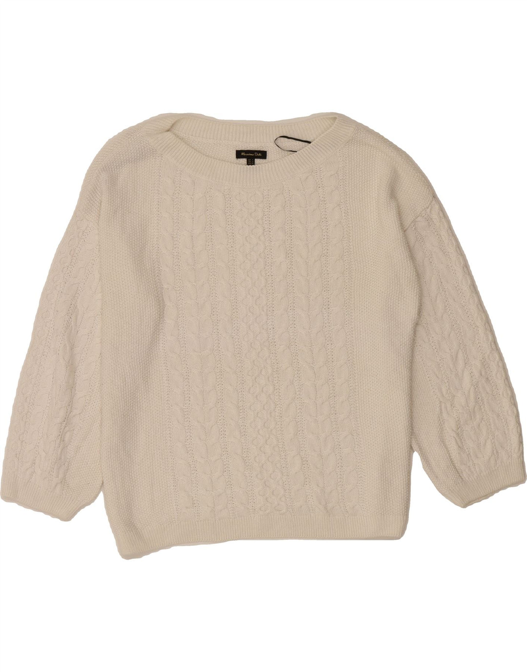 MASSIMO DUTTI Womens Crop Boat Neck Jumper Sweater UK 14 Medium White Vintage Massimo Dutti and Second-Hand Massimo Dutti from Messina Hembry 