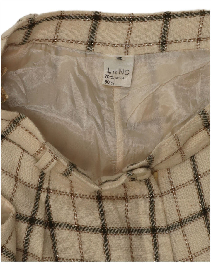 Krótkie spodenki damskie VINTAGE z wysokim stanem, średnie W26, wełniane w beżową kratkę