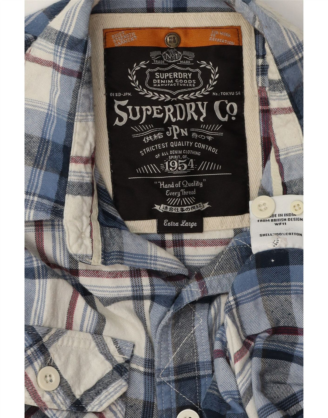 SUPERDRY Męska koszula flanelowa XL w niebieską kratę, bawełniana