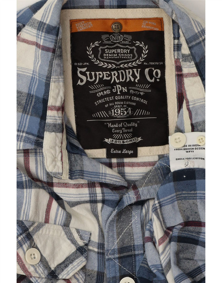 SUPERDRY Męska koszula flanelowa XL w niebieską kratę, bawełniana