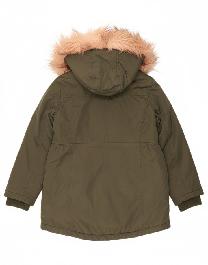 MICHAEL KORS Girls Hooded Parka Jacket 7-8 Years Khaki Polyester