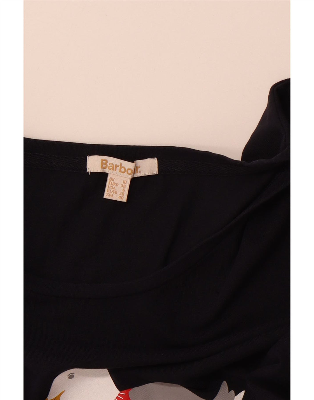 Damski top graficzny BARBOUR z długim rękawem, UK 10, mały, granatowy, świąteczny