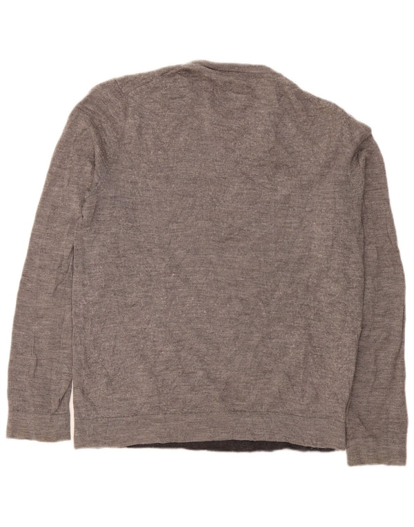 Męski sweter Calvin Klein z okrągłym dekoltem, średnioszary, nakrapiany, z wełny merynosów
