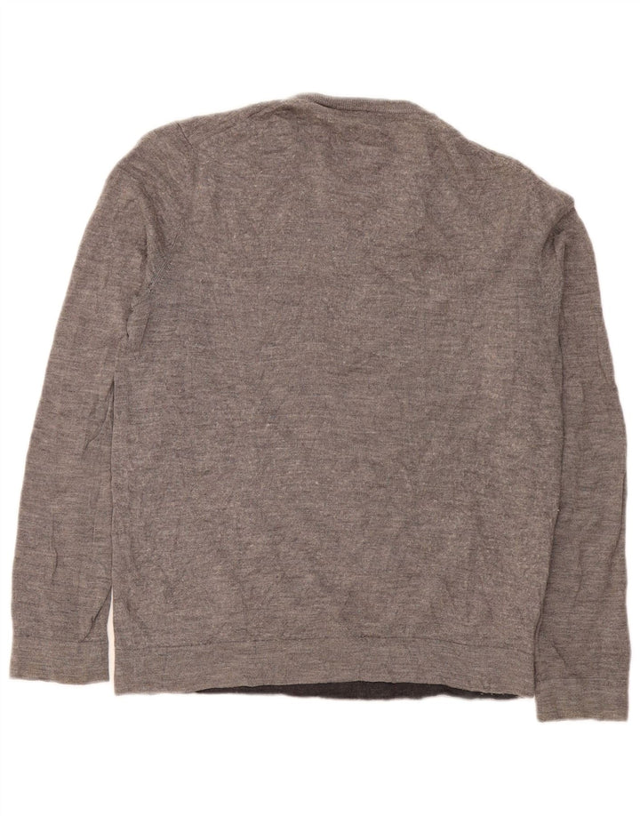 Męski sweter Calvin Klein z okrągłym dekoltem, średnioszary, nakrapiany, z wełny merynosów