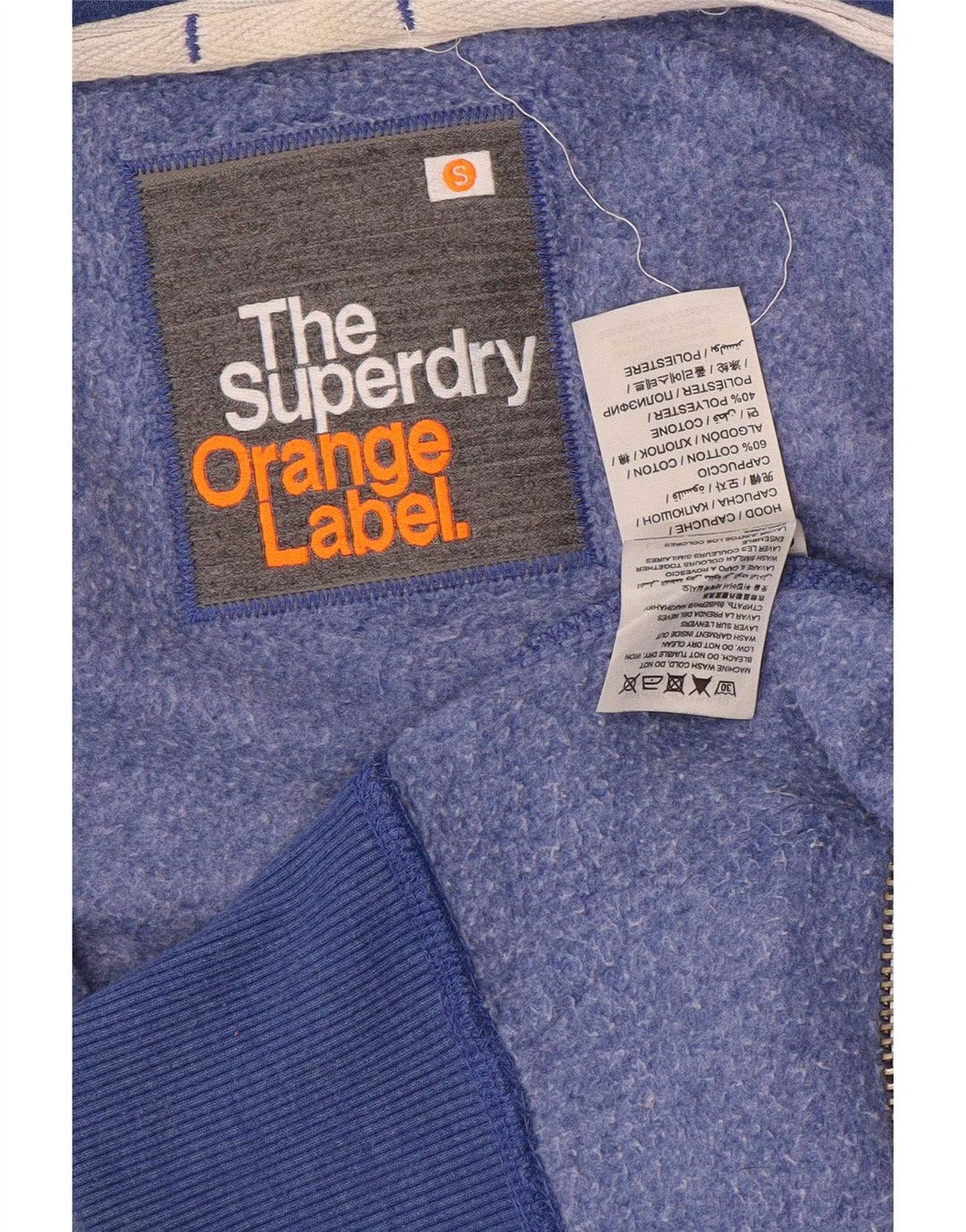 Męski sweter z kapturem i zamkiem błyskawicznym Superdry, mały, niebieski, bawełniany