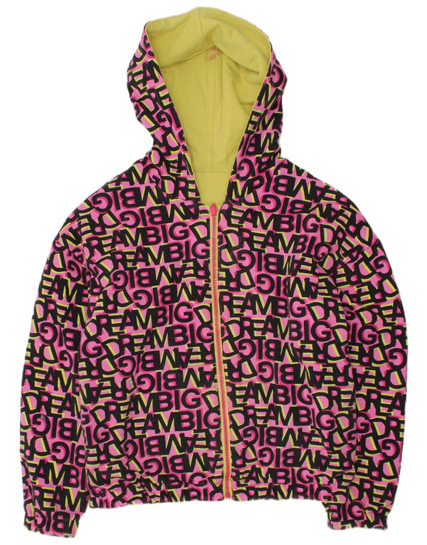 Dwustronna kurtka dziewczęca z kapturem i grafiką VINTAGE 11-12 lat, różowa, bawełniana