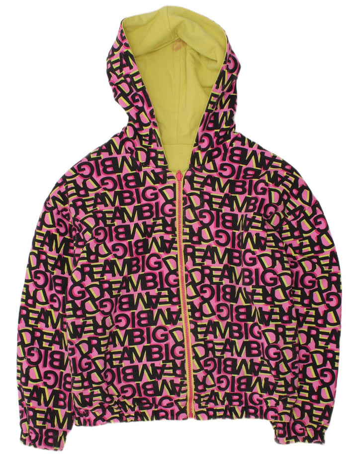 Dwustronna kurtka dziewczęca z kapturem i grafiką VINTAGE 11-12 lat, różowa, bawełniana