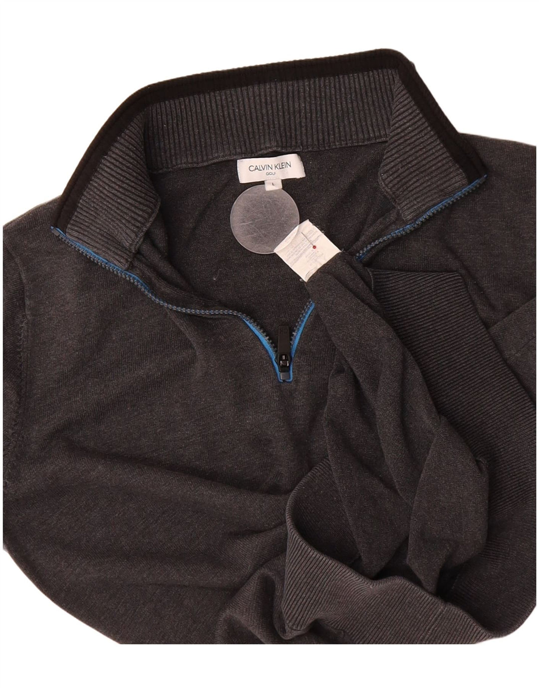 CALVIN KLEIN Mens Zip Neck Jumper Sweater Large Grey Cotton