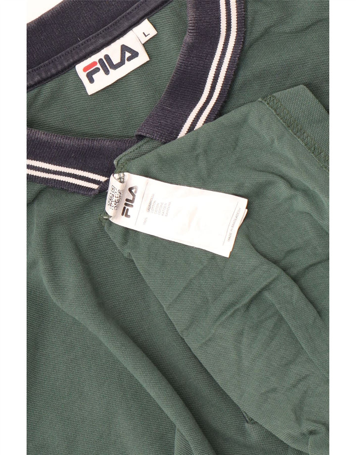 Męska koszulka polo Fila, duża, zielona, bawełniana w bloki kolorów