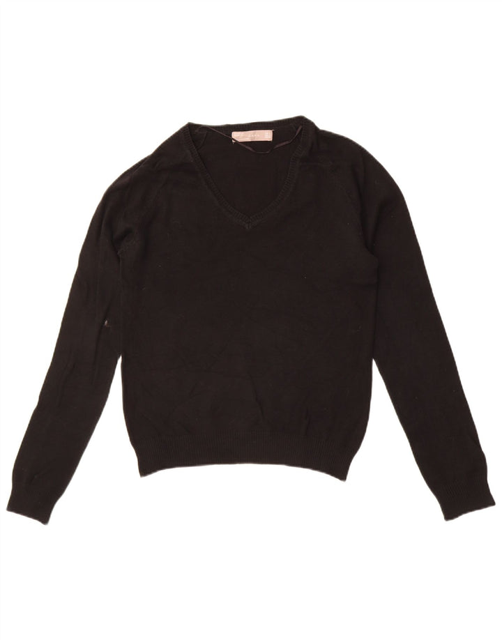 Sweter damski Zara z dekoltem w kształcie litery V, UK 12, średni czarny, bawełniany