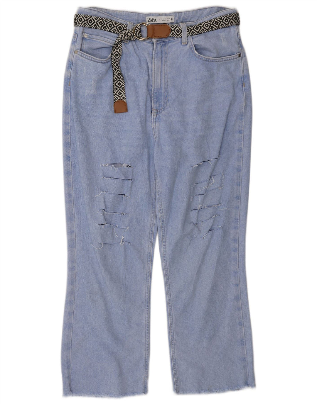 Damskie jeansy Zara w trudnej sytuacji, przycięte, EU 38, małe, W28 L24, niebieska bawełna