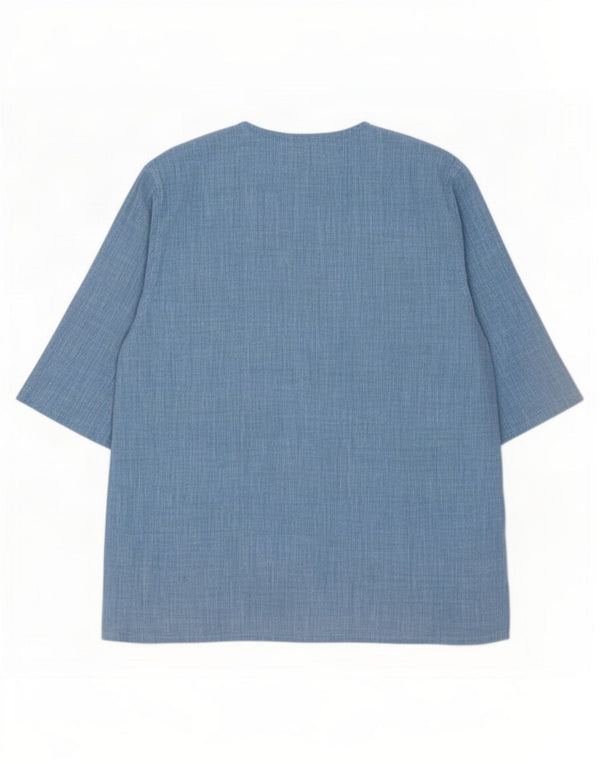 Bluzka damska z krótkim rękawem w stylu vintage, UK 18 XL, niebieska lniana
