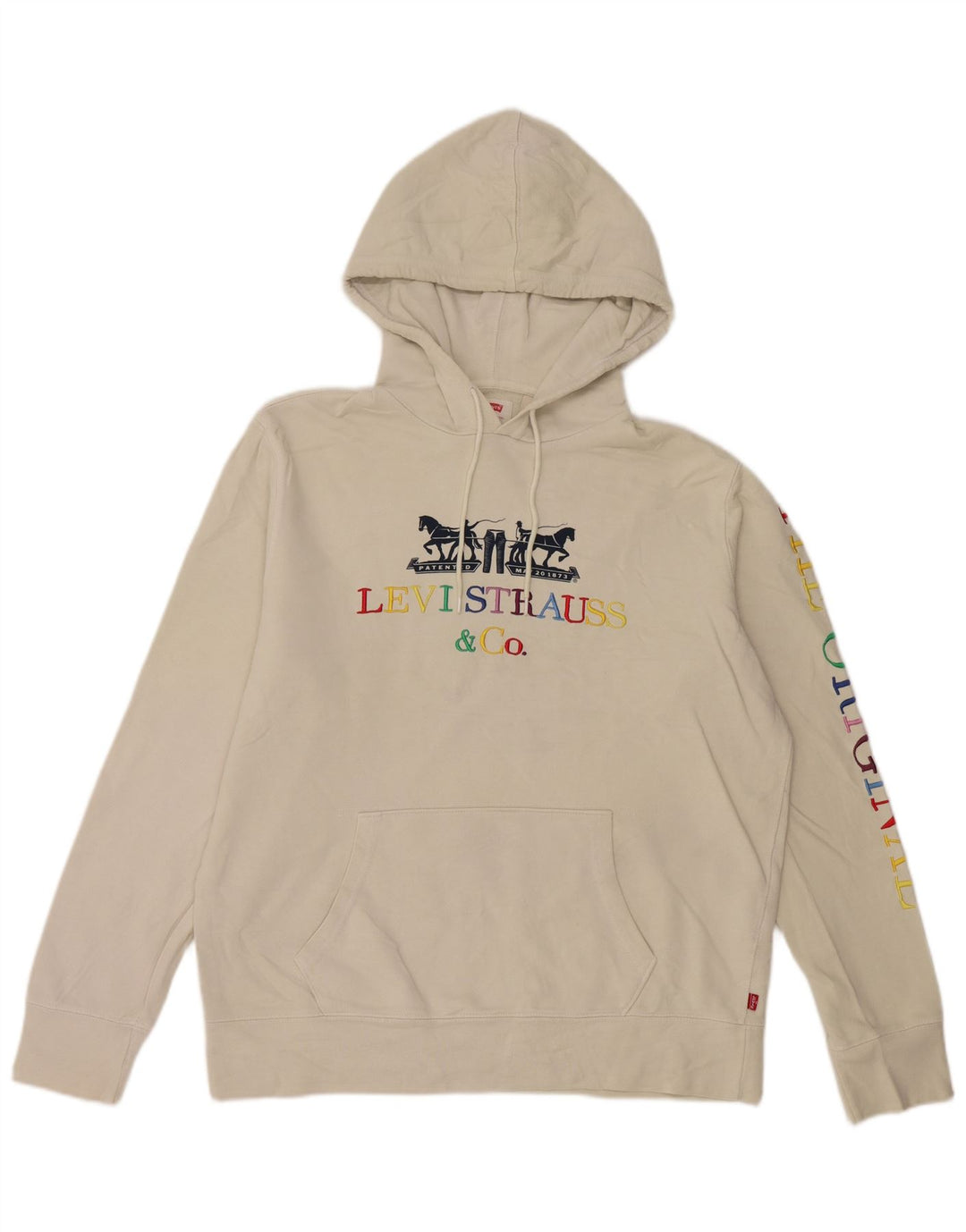 Męski sweter z kapturem Levi's z grafiką, średniej wielkości, biały, bawełniany