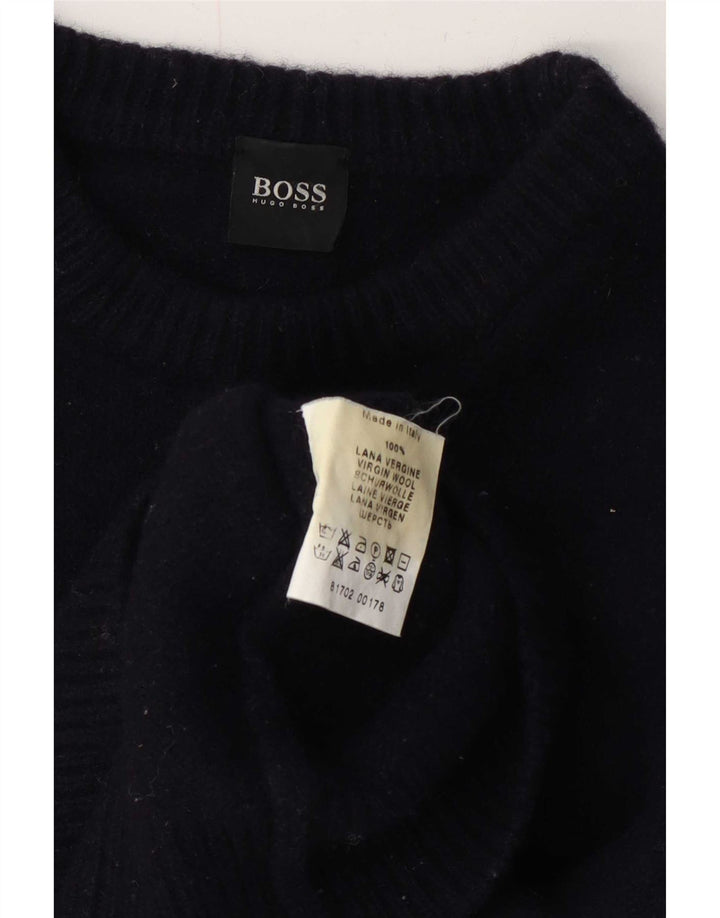 Męski sweter z okrągłym dekoltem Hugo Boss, średni granatowy wełniany