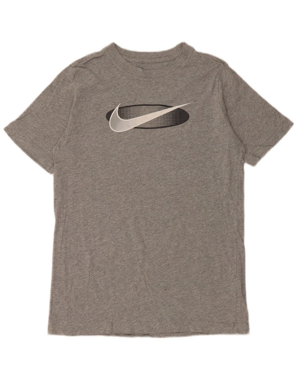 Chłopięcy T-shirt z grafiką NIKE, 13-14 lat, XL, szara bawełna w plamki