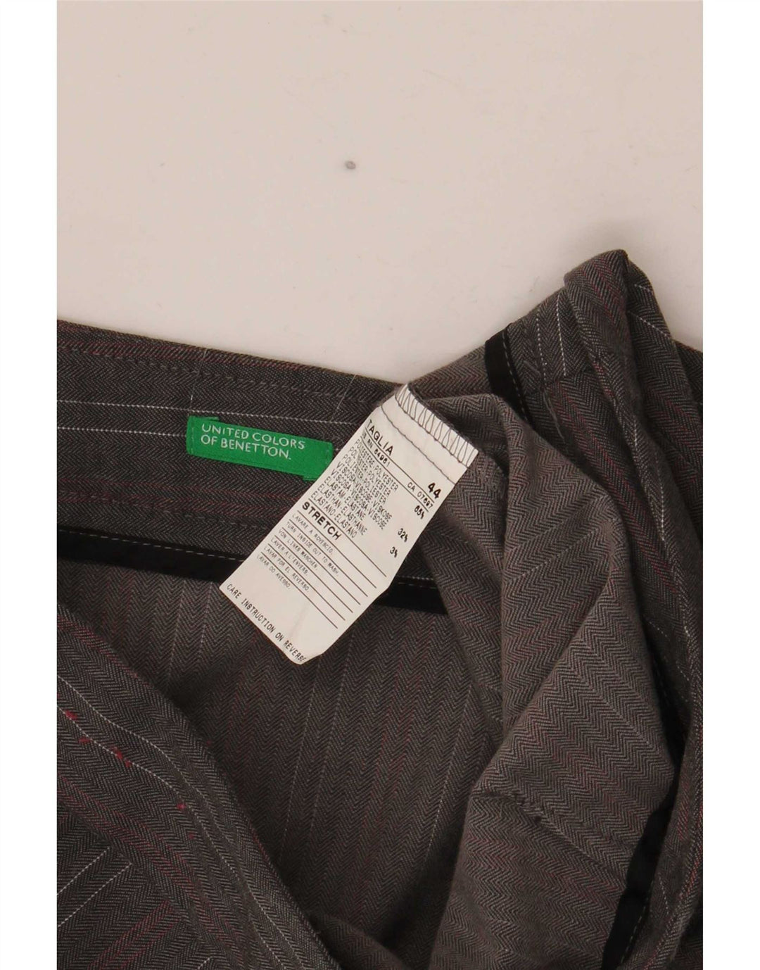 Damskie spodnie garniturowe Benetton IT 44 Medium W32 L35 Szare prążki