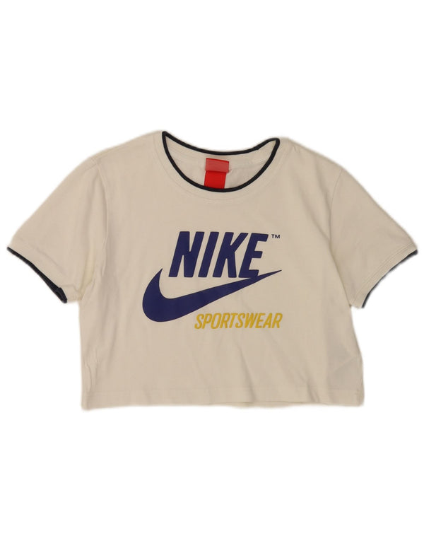 Damska koszulka Nike Crop Graphic Top UK 10, mała, biała bawełna