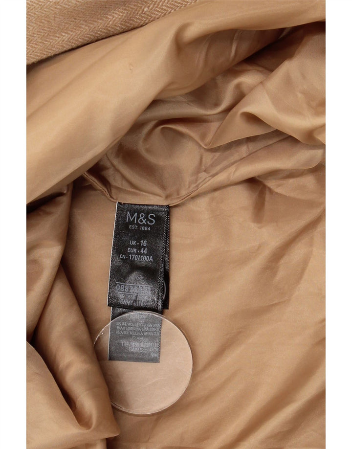 Marks & Spencer Płaszcz damski UK 16, duży, beżowy, wełniany w jodełkę