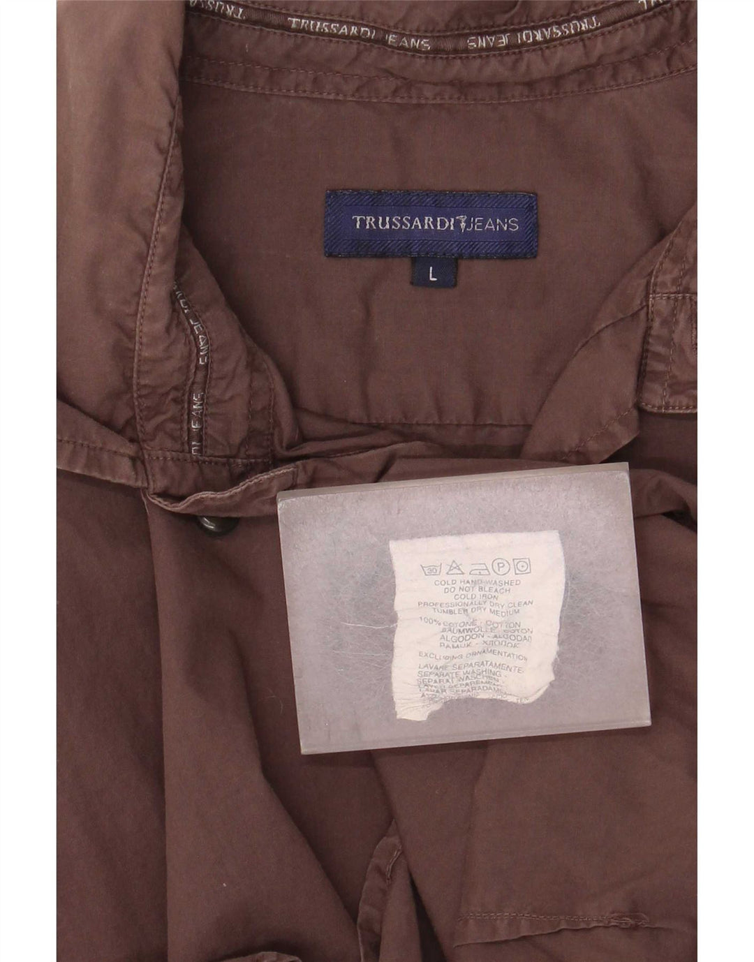 Koszula męska Trussardi Jeans, duża, brązowa, bawełniana