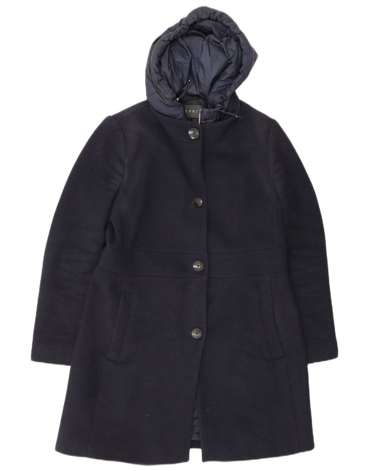 Damski płaszcz z kapturem Esprit UK 16, duży granatowy poliester