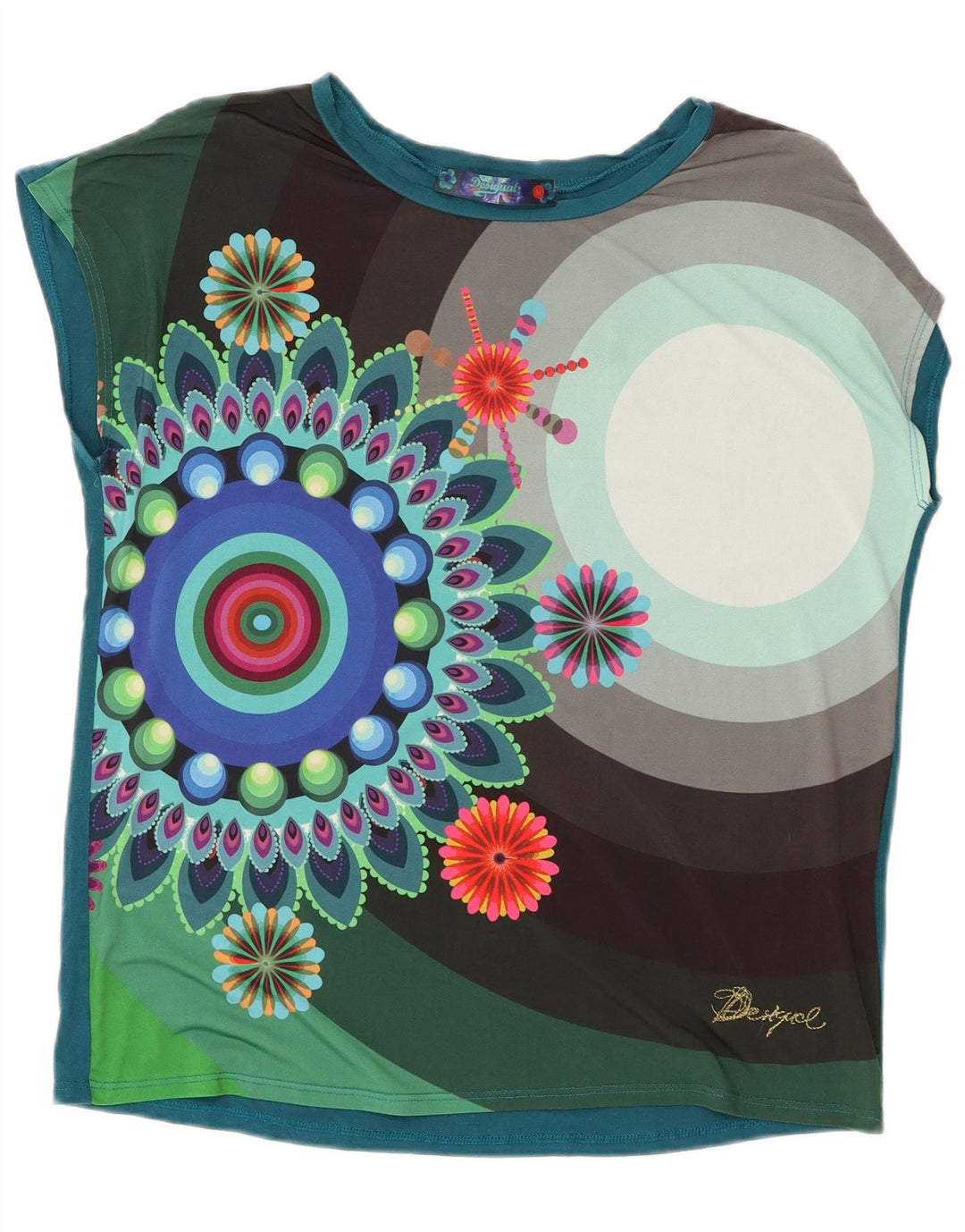 Damska koszulka z grafiką Desigual Top UK 14, średnia, wielokolorowa