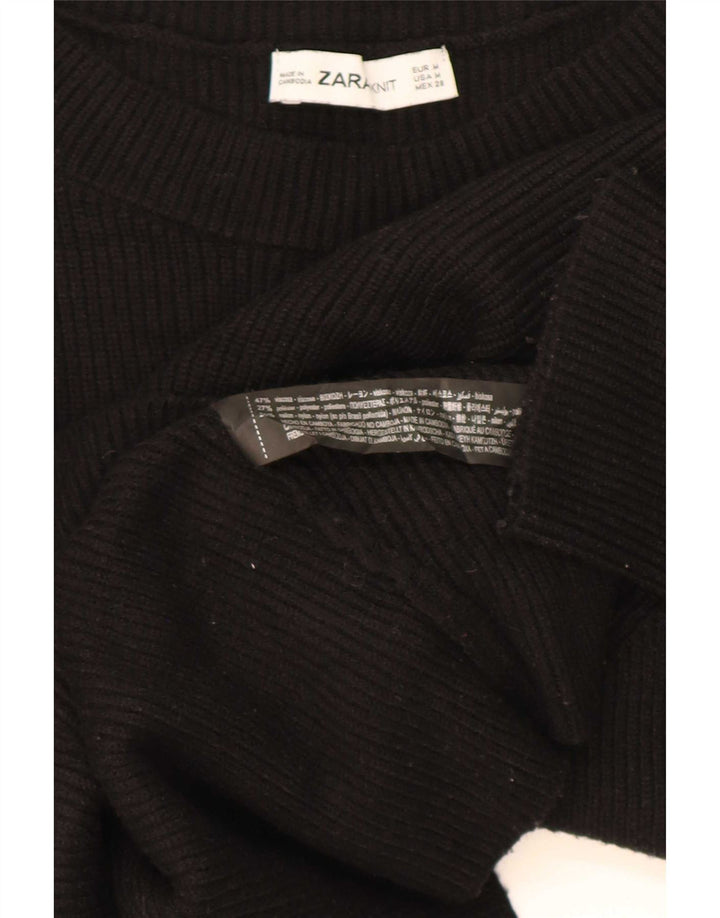 Damski sweter oversize z dekoltem w łódkę Zara UK 14 Średni czarny wiskoza
