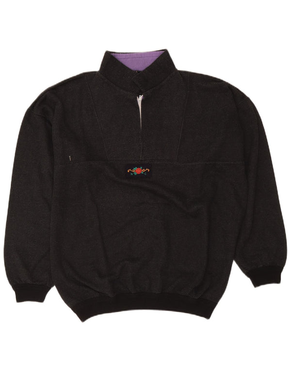 Vintage męska bluza z zamkiem 1/4, duża, szara, nakrapiana, retro