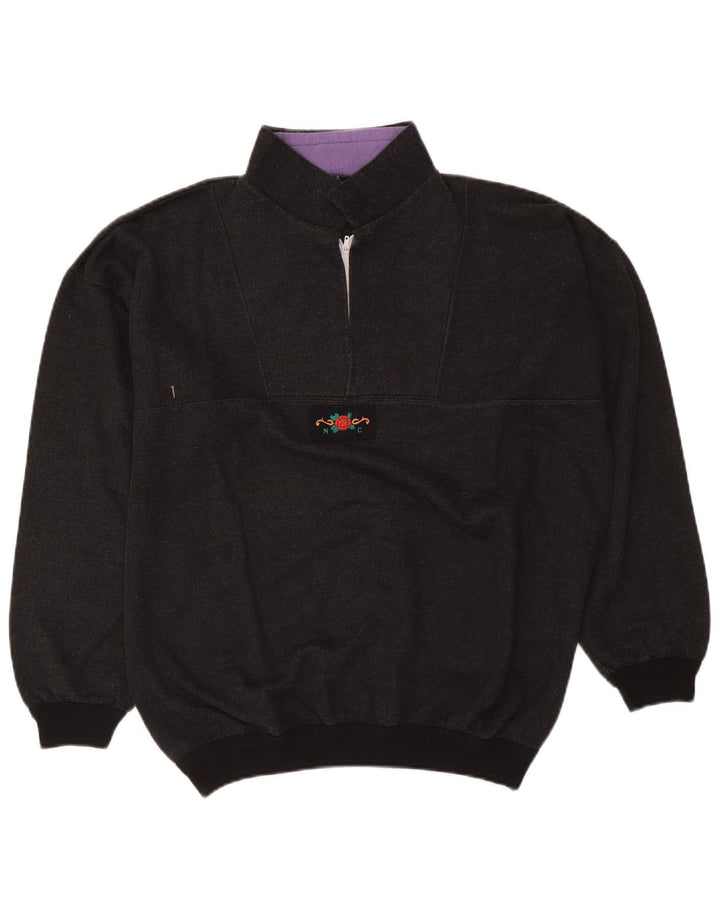 Vintage męska bluza z zamkiem 1/4, duża, szara, nakrapiana, retro