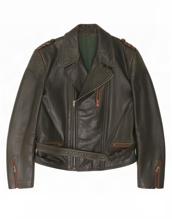 Vintage męska motocyklowa skórzana kurtka motocyklowa UK 36 Small Khaki