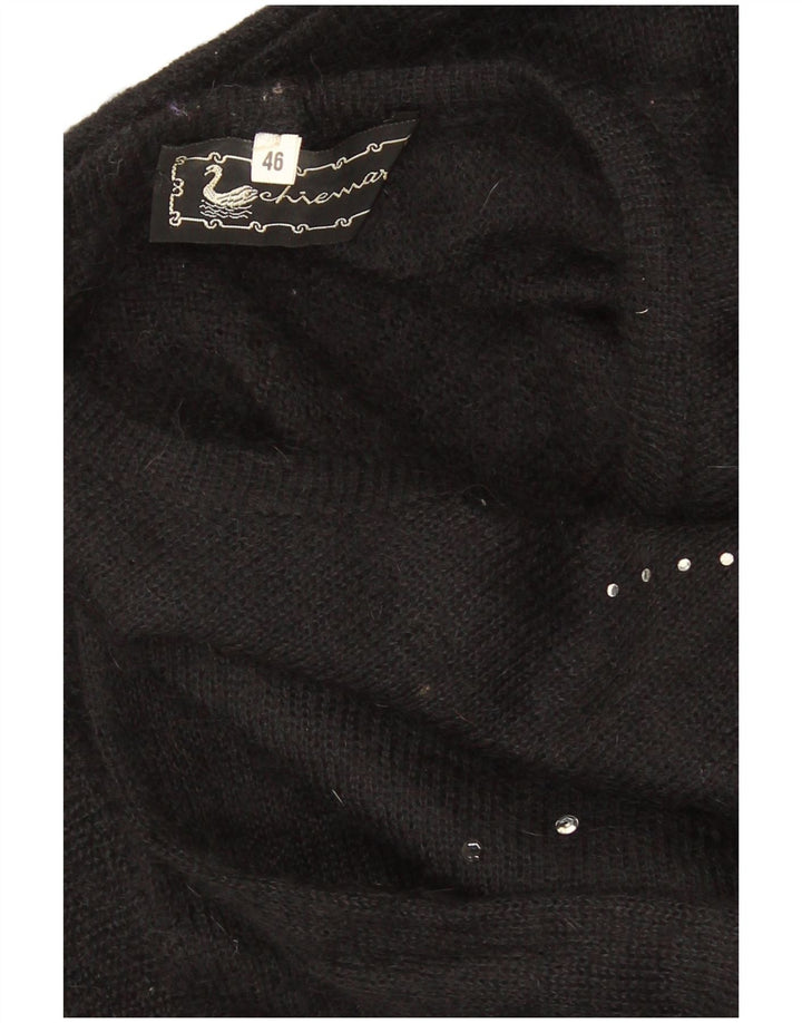Vintage damski sweter oversize z okrągłym dekoltem IT 46, duży czarny
