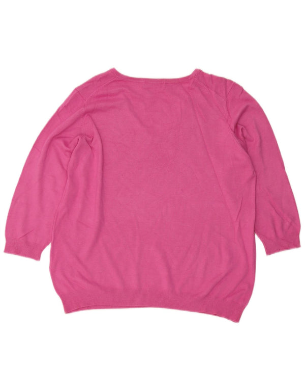 Marks & Spencer Damski sweter z rękawem 3/4 i dekoltem w kształcie litery V, UK 20 2XL, różowy