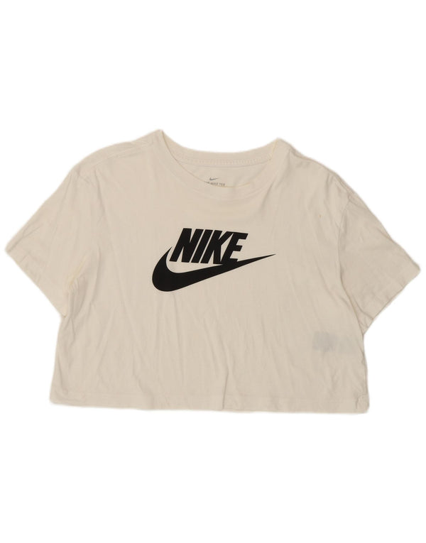 Damska koszulka Nike Crop Graphic Top UK 14 Średnia biała bawełna
