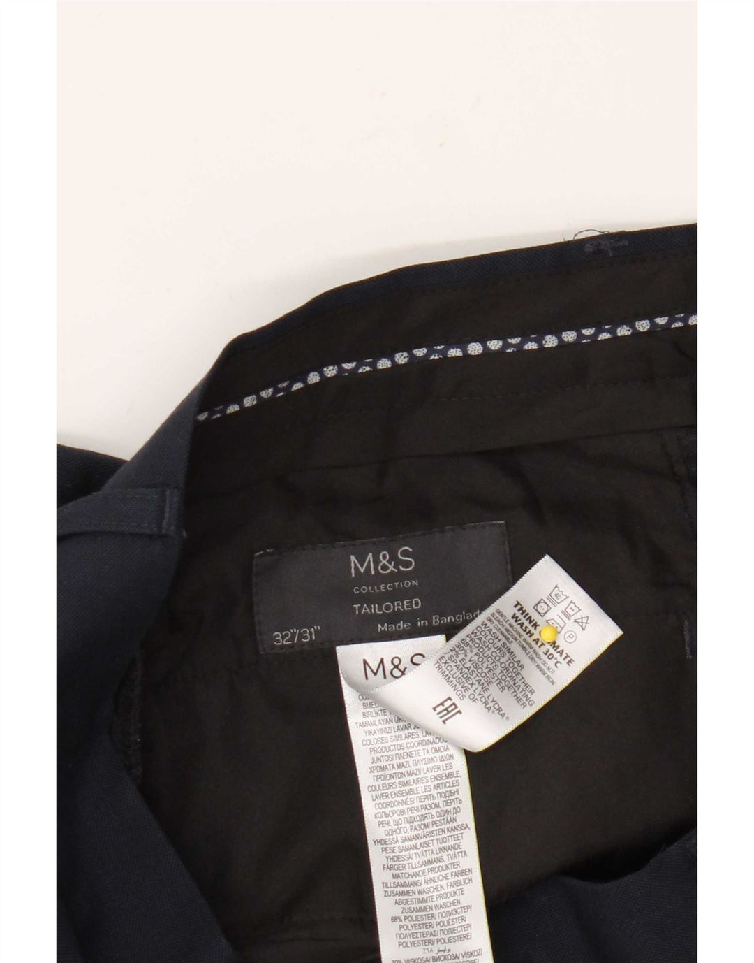 Marks & Spencer Męskie dopasowane spodnie chino W32 L31 granatowe