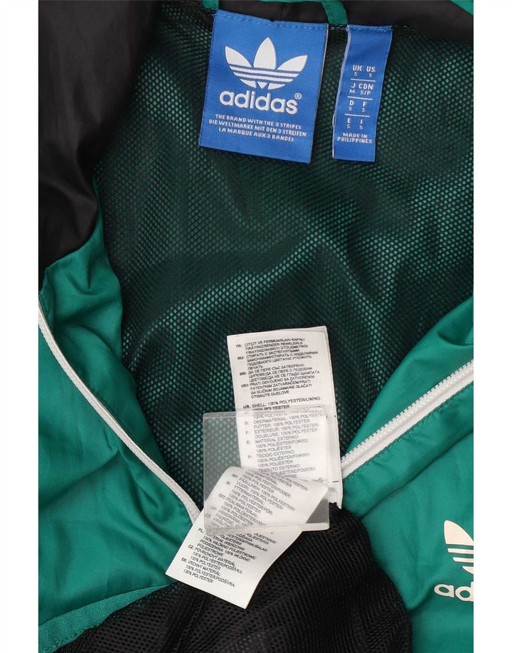 Męska kurtka przeciwdeszczowa Adidas z kapturem UK 36 Mały zielony poliester z blokami kolorów