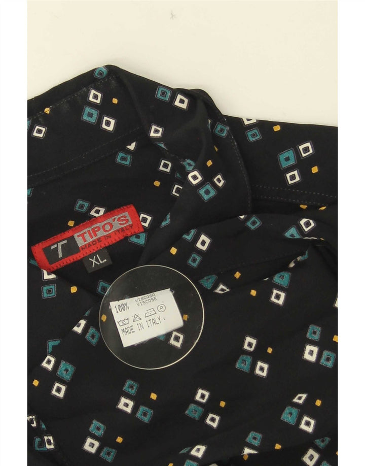Koszula męska z krótkim rękawem Tipo' S XL, czarna, geometryczna wiskoza