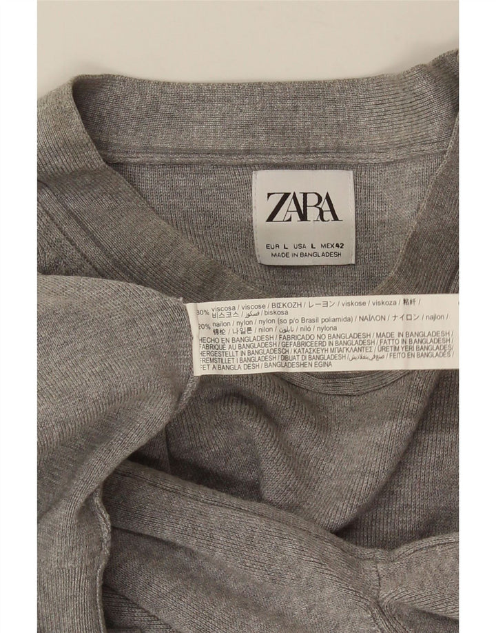 Męski sweter z okrągłym dekoltem ZARA, duży, szary, wiskoza