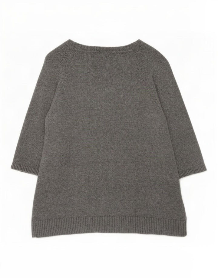 Sweter damski Massimo Dutti z rękawem 3/4 i dekoltem w kształcie litery V, UK 14, średni szary