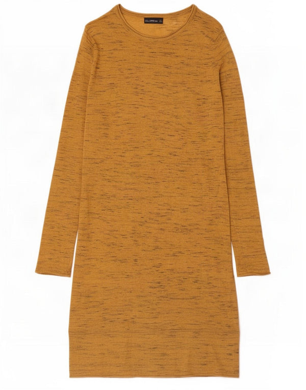 Zara Womens Long Sleeve Jumper Dress UK 10 Small Yellow Flecked Polyester