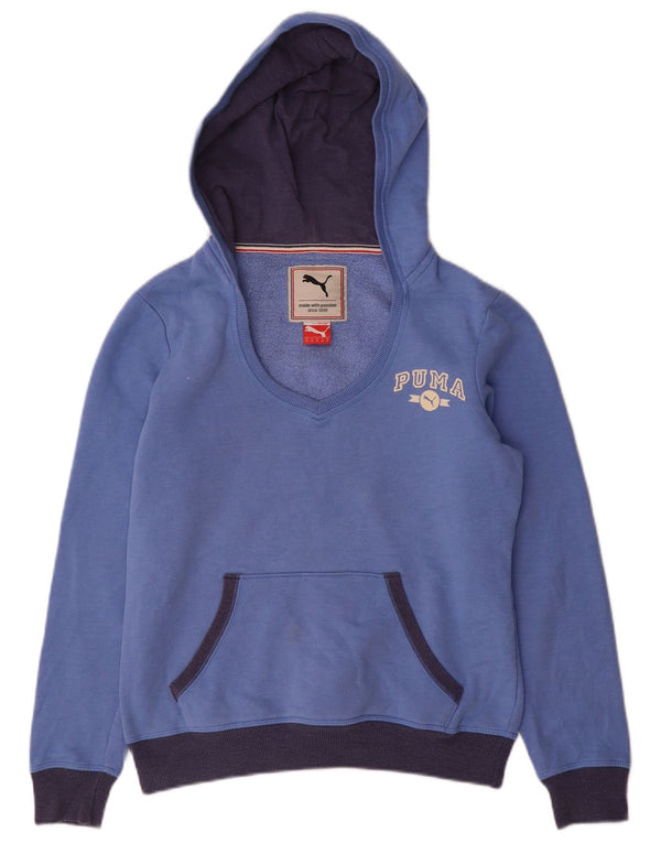 Puma Womens Hooded Hoodie Jumper UK 10 Small Blue Colourblock