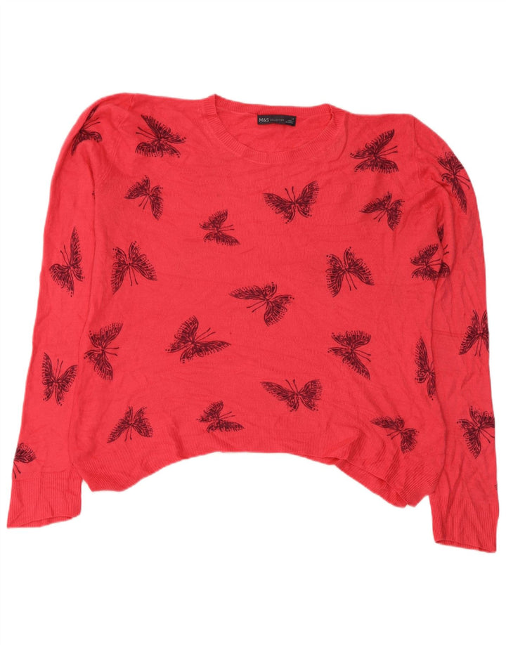 Marks & Spencer Damski sweter z okrągłym dekoltem, UK 12, średni różowy motyl