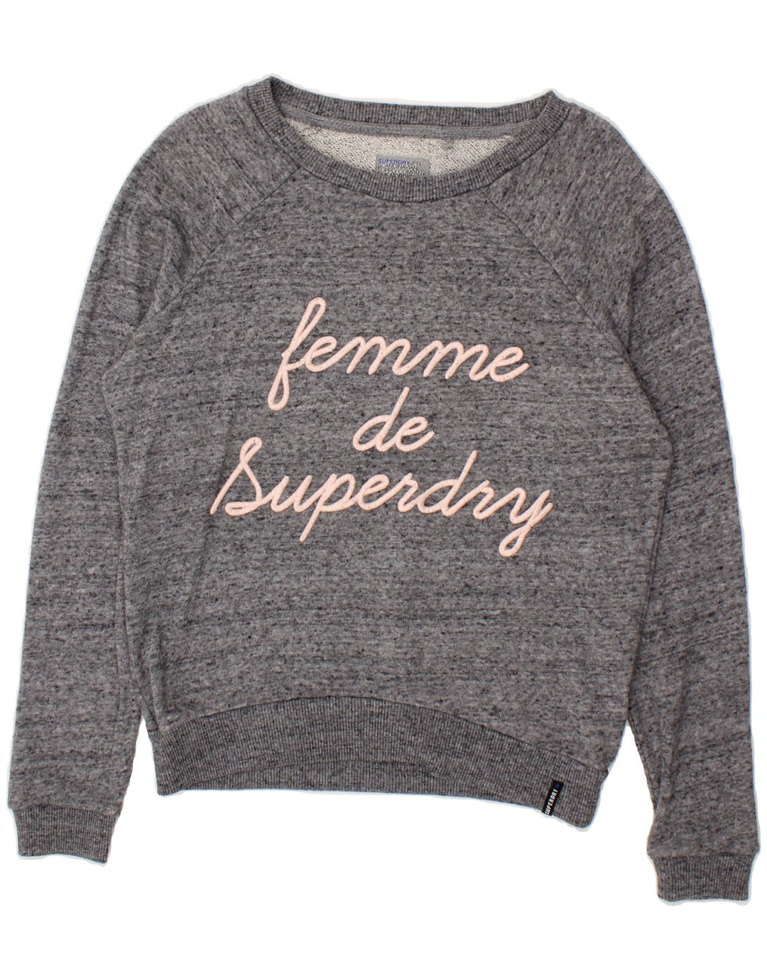 SUPERDRY Womens Oversized Graphic Sweatshirt Jumper UK 10 Small Grey Vintage Superdry and Second-Hand Superdry from Messina Hembry 