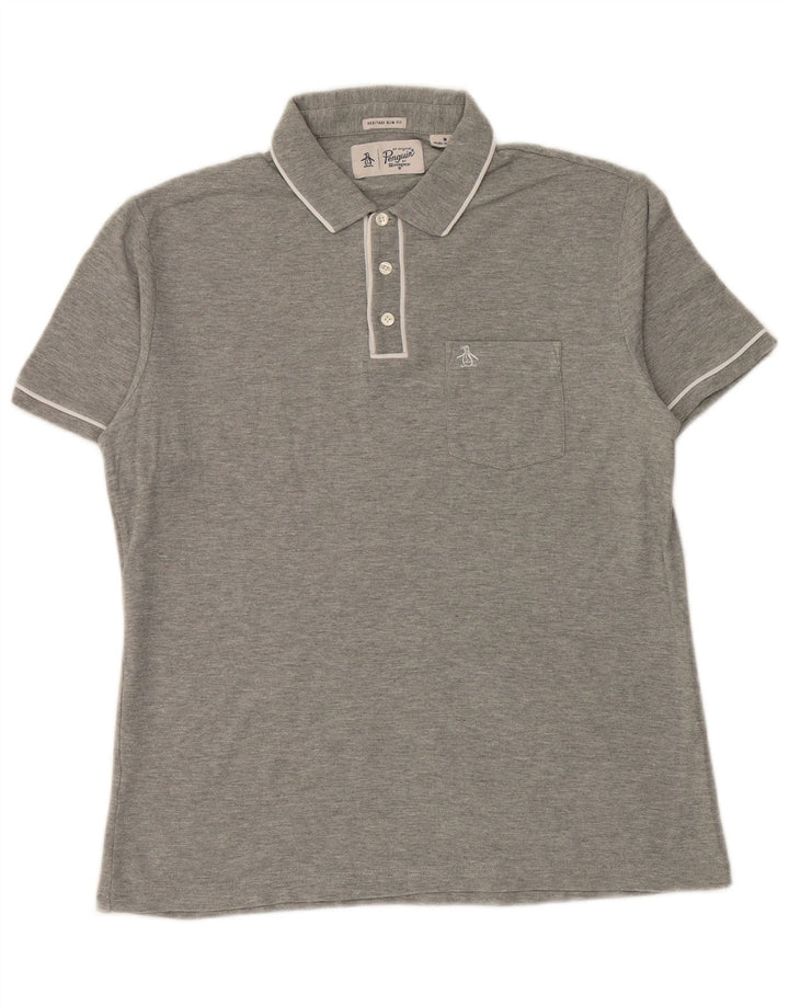 Męska koszulka polo Penguin Heritage Slim Fit w średnie szare paski