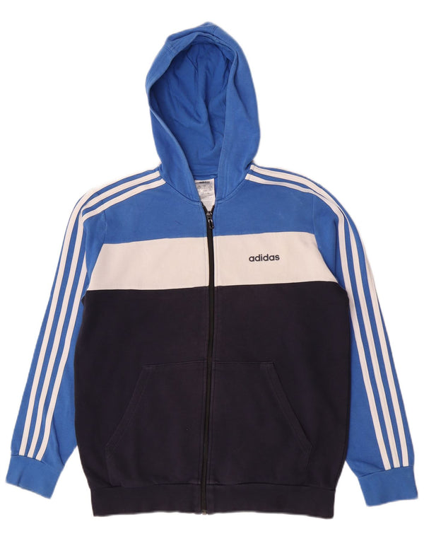 Chłopięcy sweter Adidas z grafiką i zamkiem błyskawicznym, 13-14 lat, niebieska bawełna z blokami kolorów
