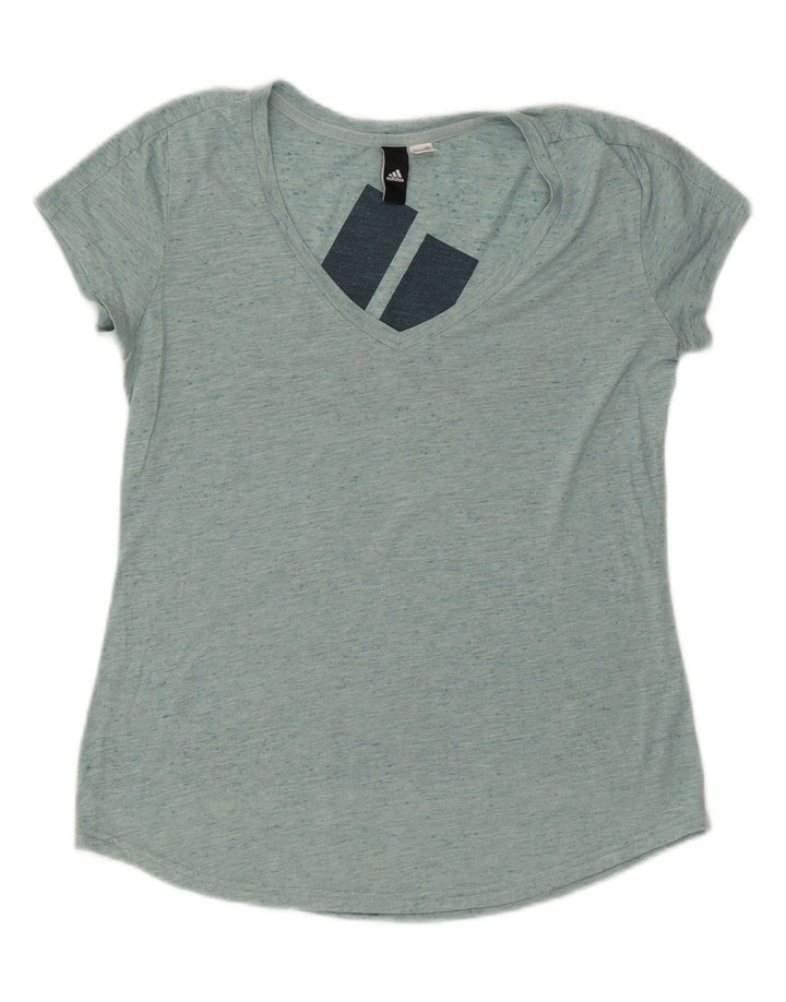 ADIDAS Womens Graphic T-Shirt Top UK 14 Medium Blue Flecked Vintage Adidas and Second-Hand Adidas from Messina Hembry 