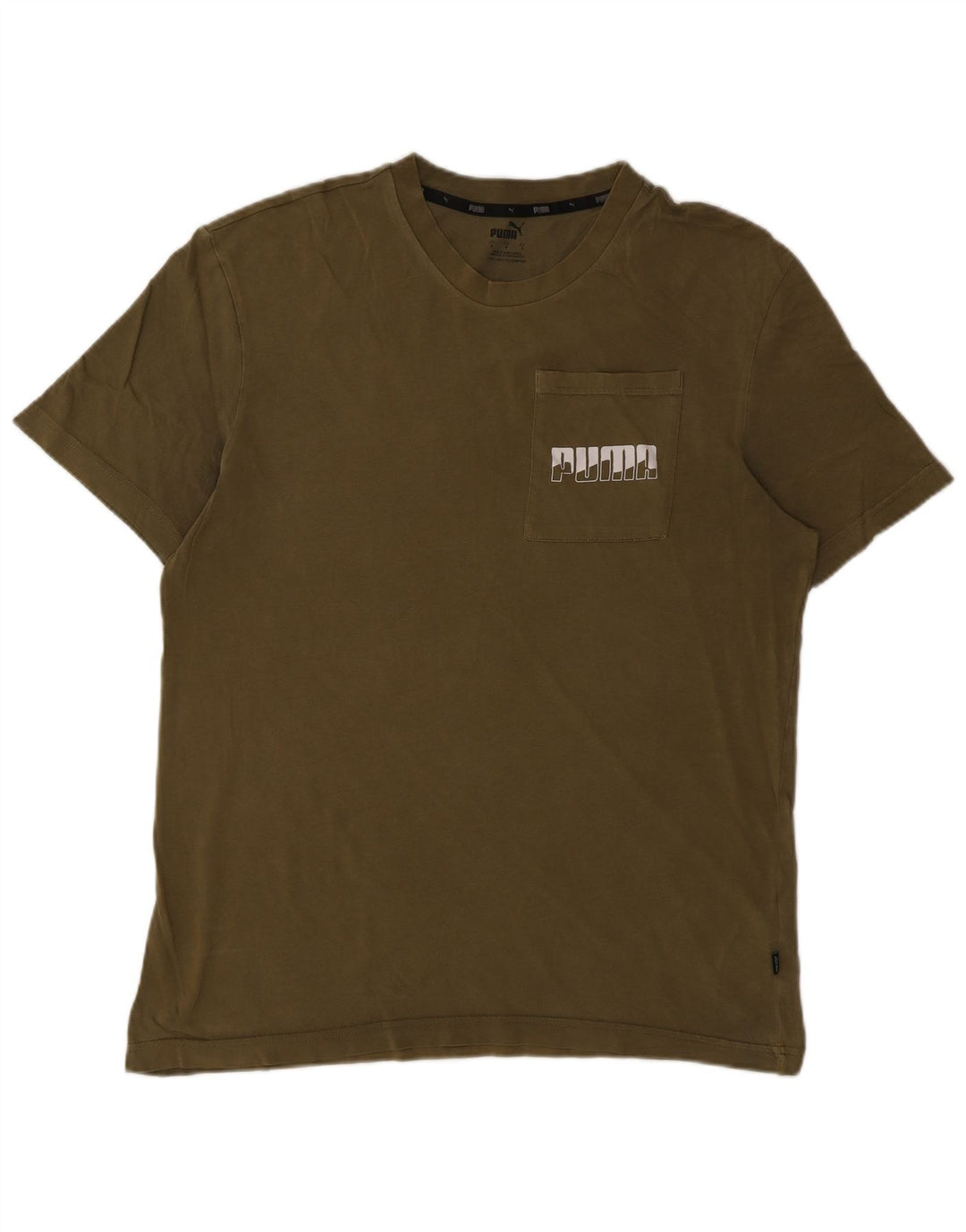 Męski T-shirt Puma z grafiką, mały, bawełniany khaki