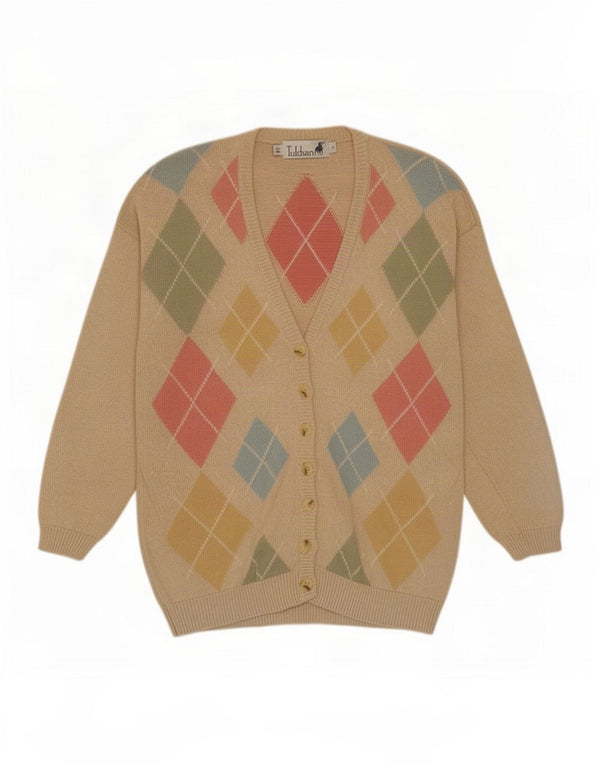 Damski sweter rozpinany Tulchan UK 14 Średni beż Argyle/Diamentowa bawełna